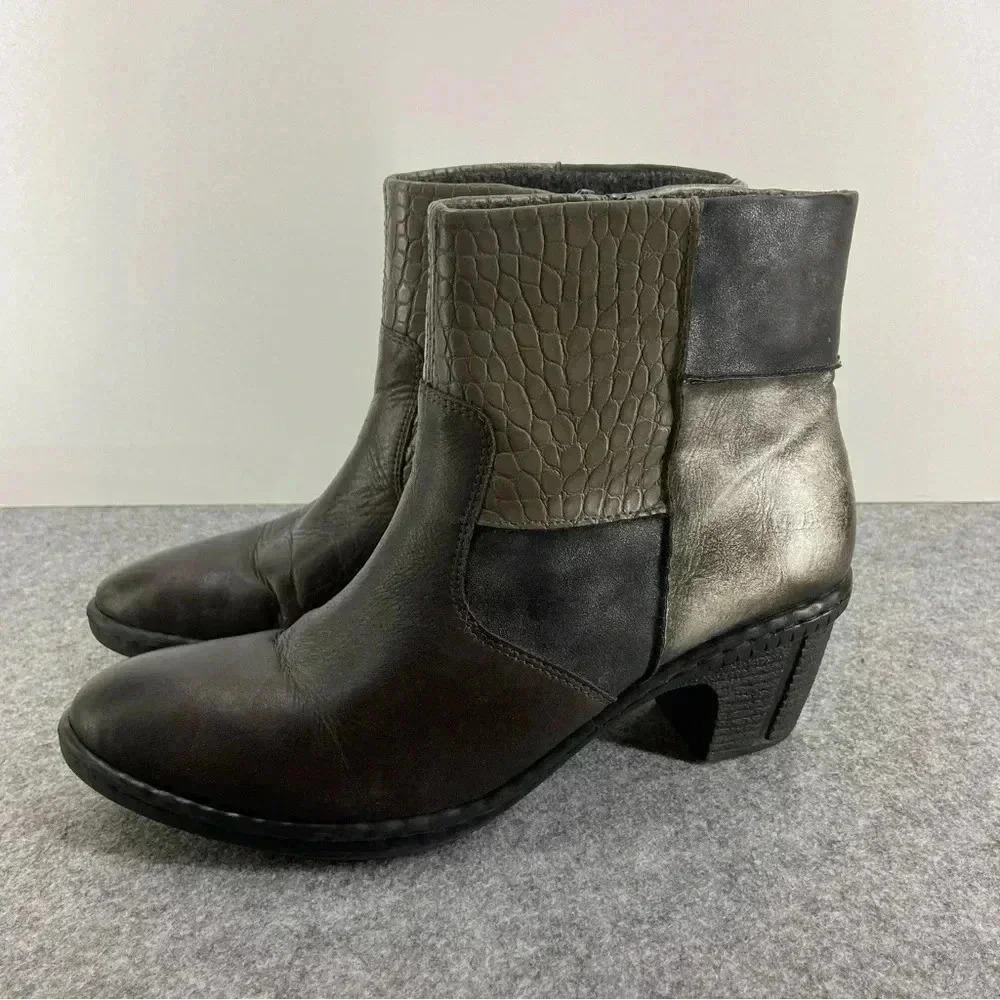 Rieker Metallic Leather Patchwork Ankle Boots Women’s Size 40 or US 8.5